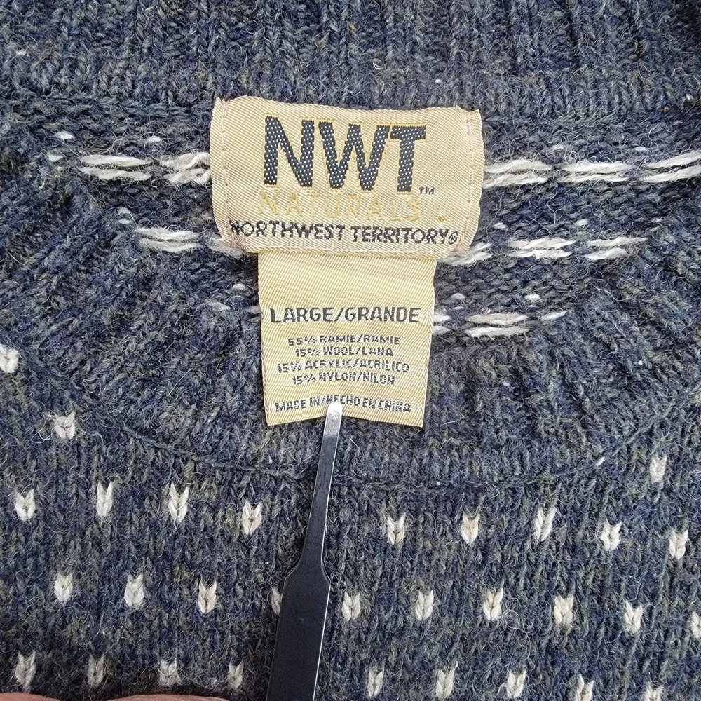 Northwest Territory Fair Isle Sweater Mens Large Navy Blue Wool Blend Vintage
